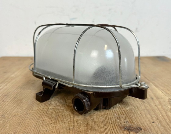 Image 1 of Industrial Brown Bakelite Wall Light with Milk Glass, 1960s