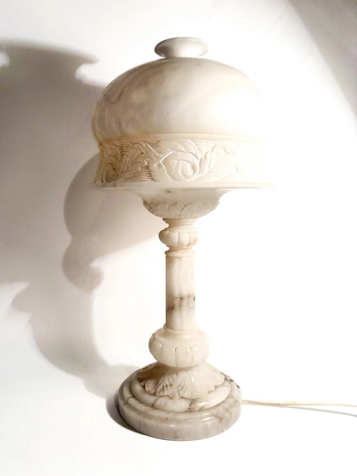 Alabaster Tischlampe, Relief-Dekoriert, Einflammig, 1950er Jahre