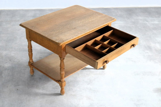 Image 1 of Brutalistischer Beistelltisch aus Eiche mit Schublade