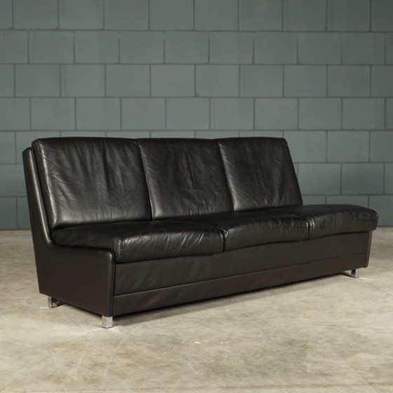Image 1 of Set schwarzer Ledersofas aus der Mitte des Jahrhunderts – 1960er Jahre