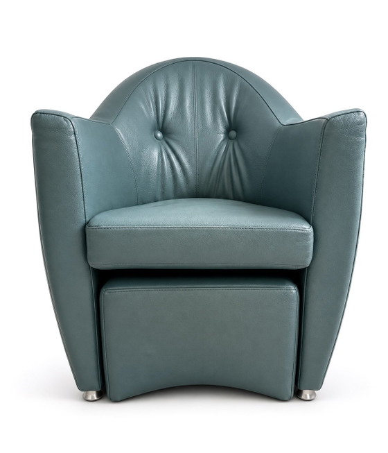 Fauteuil Leolux Carabita avec repose-pieds en cuir vert olive – Leather, Metal (photo 6 of 8)