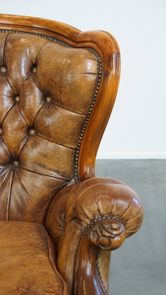 Image 1 of Antieke Schapenleren Chesterfield Fauteuil