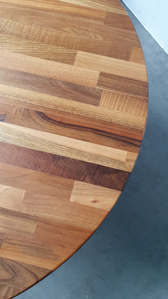 Image 1 of Round mixed wood table 100cm cast iron base Pedrali