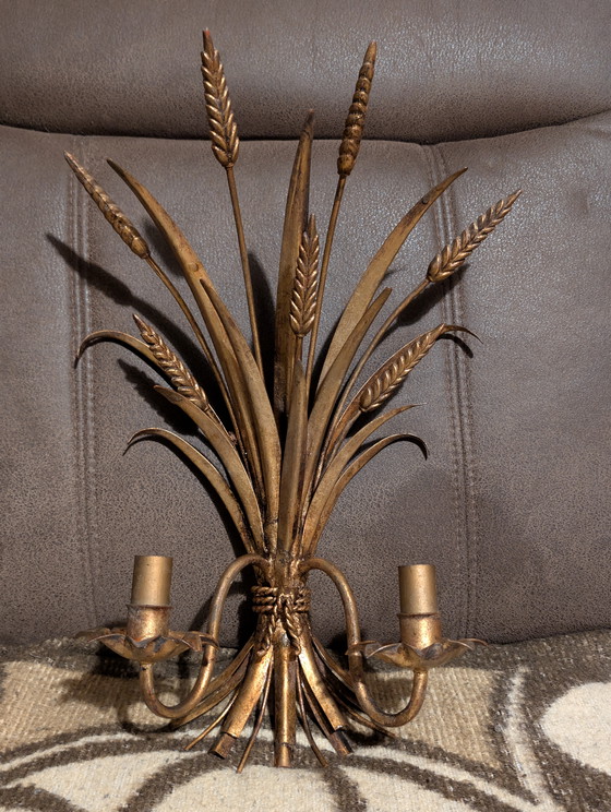 Image 1 of Pair of exclusive Florentine wall lights “Wheat Sheaf” – Mid-Century Design (Attribution: Hans Kögl / Banci Firenze)