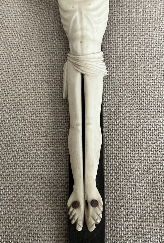 Image 1 of Crocifisso antico in osso, croce cattolica francese, decorazione religiosa da parete, circa 1900