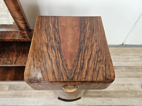 Image 1 of Art Deco kaptafel van wortelnotenhout met spiegel