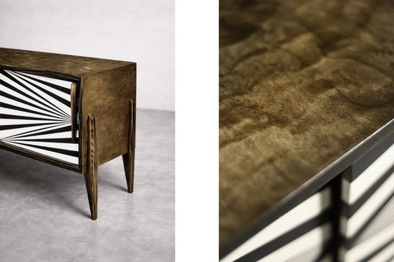 Image 1 of Scandinavian Sideboard in Birch with Hand-Painted Op-Art Pattern, 1960s