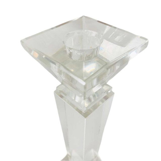 Image 1 of Vintage mid-century sleek candlestick crystal glass 1960s