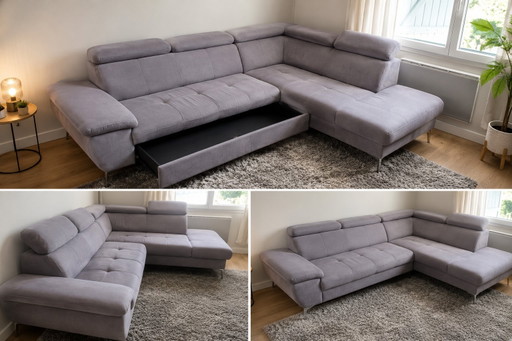 Conforama Ecksofa mit Schlaffunktion und Aufbewahrungstruhe – Sehr guter Zustand