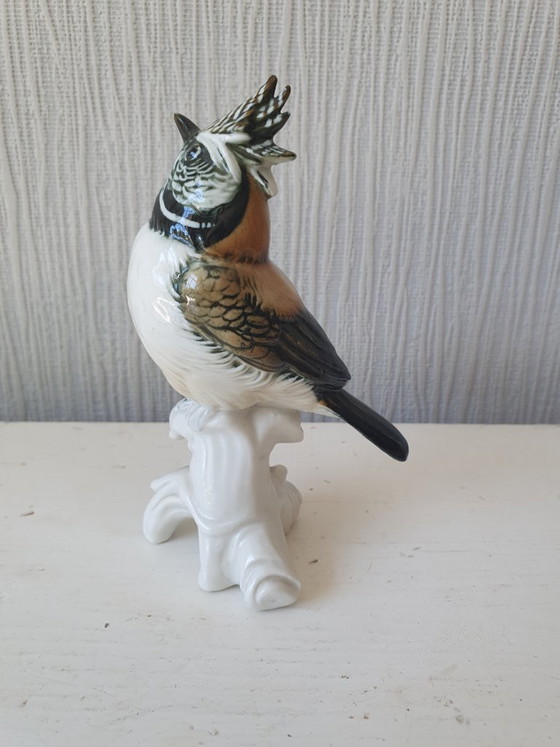 Image 1 of Uccellino in porcellana di Karl Ens – cincia dal ciuffo – dipinto a mano