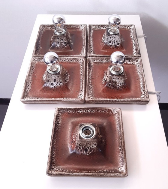 Image 1 of 1 of 5 Ceramic earthenware vintage wall lamps in brown tones, West Germany fat lava style, ceramic wall lamp, space age la