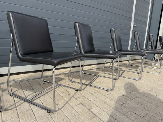 Image 1 of 8x Leolux dining chairs Black leather in MINT CONDITION!!