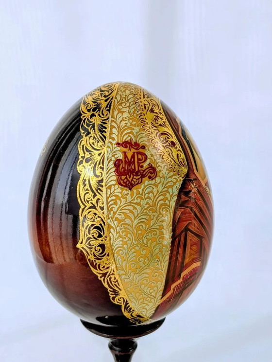 Image 1 of Hand-Painted Icon Egg – Virgin Mary & Child, Religious Wooden Easter Egg, Christian Home Decor Gift