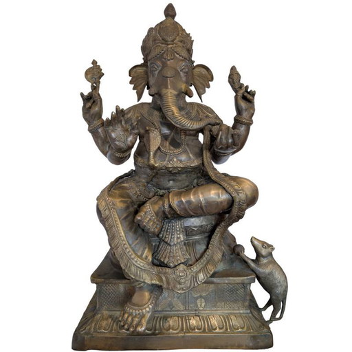 Ganesha in Lalitasana – fire-gilded bronze temple statue (Nepal/India, traditional work)