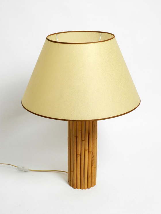 Image 1 of Large beautiful 1970s Italian bamboo table lamp with large oiled paper shade