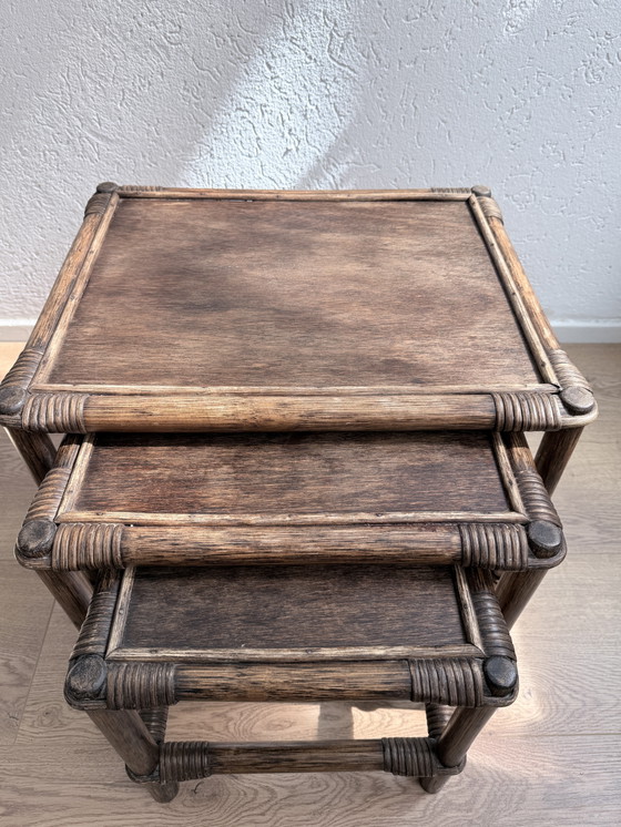 Image 1 of Ensemble de tables gigognes vintage en rotin Manou / Mime (années 1970)