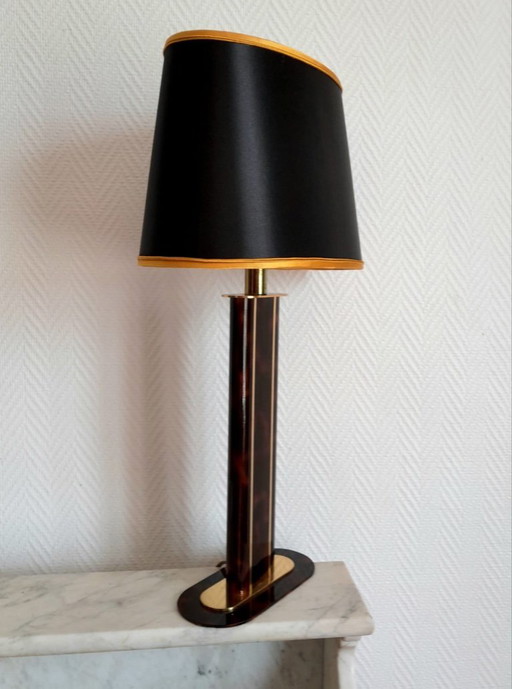 Black and gold Hollywood Regency tortoiseshell lamp