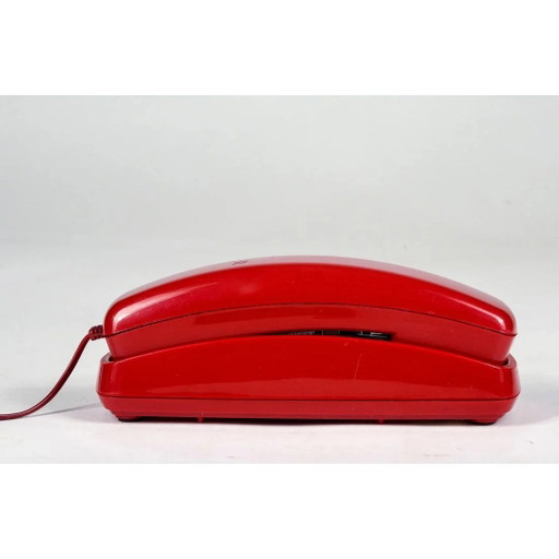 Rotes Kunststoff-Wand- oder Tischtelefon, Marke CAT, mit dreipoligem Anschluss, Italien 1980