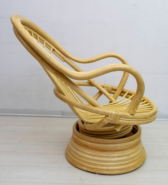 Image 1 of Mid Century Moderne Draai- en Schommelstoel Bamboe, 1970
