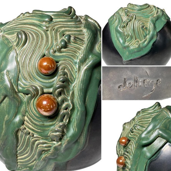 Image 1 of George Deliège Glazed Ceramic Vase - Vintage Belgian Design Sculptural Enameled Earthenware Bud Vase