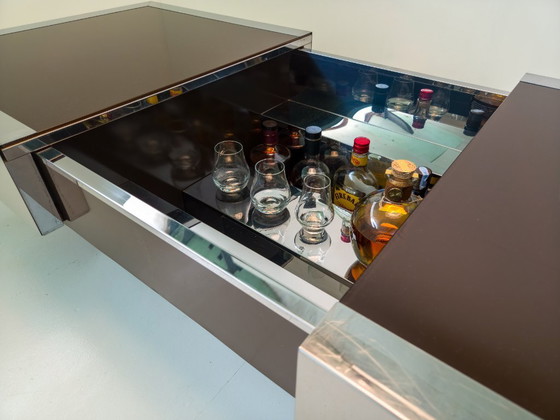 Image 1 of Willy Rizzo für Cidue ausziehbarer Couchtisch mit versteckter Bar – Italien, 1970er Jahre