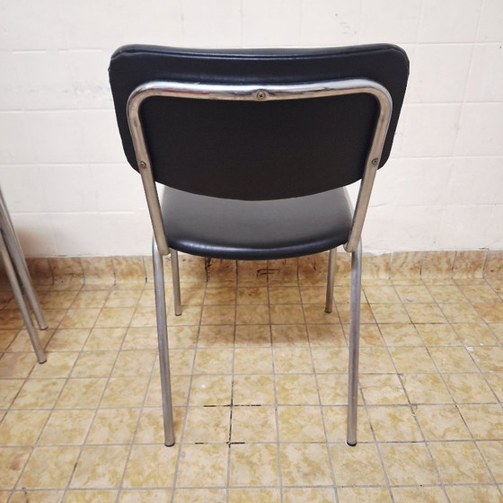 Image 1 of 4 x Vintage / Retro Chairs / Black Leatherette and Chrome