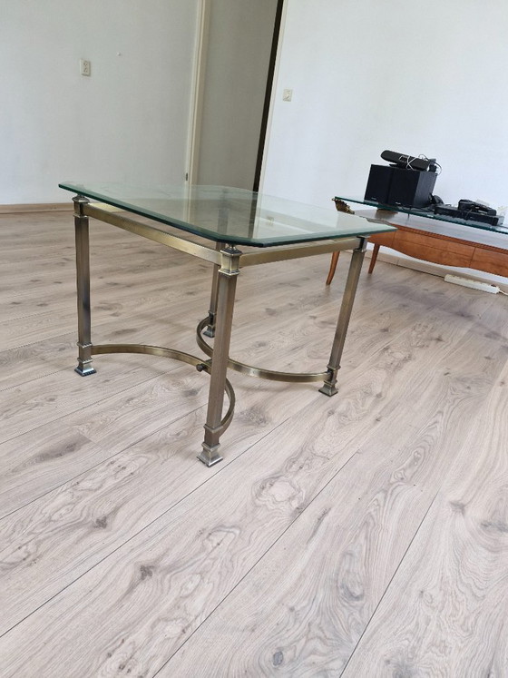 Image 1 of Table d'appoint style Hollywood Regency | 68 cm Laiton et verre |