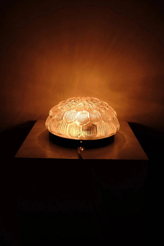 Vintage round glass ceiling light in the shape of a flower, 1970s., Crystal, Metal, Transparent (photo 6 of 8)