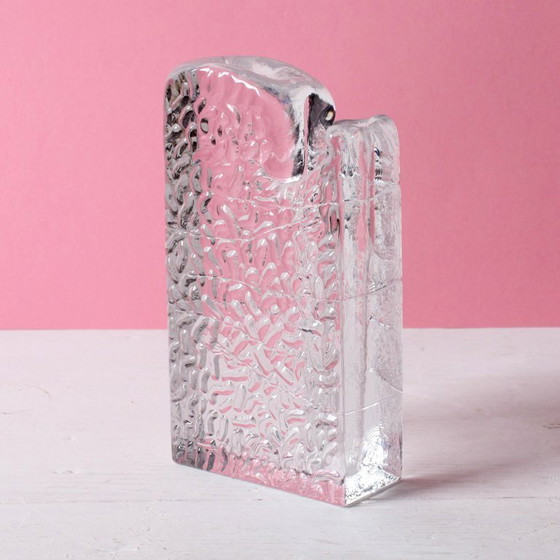 Image 1 of Mid-century Single Flower Textured Glass Block Bud Vase / Solifleur / Germany / 1960s