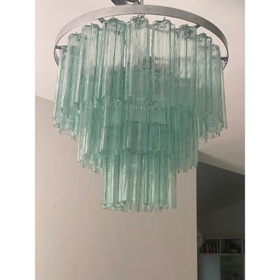 Image 1 of Eigentijdse groene “Tronchi” kroonluchter van Muranoglas in Venini-stijl