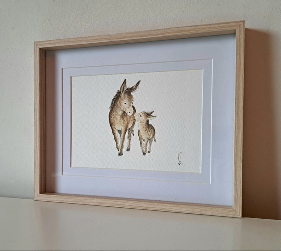 Original watercolor painting donkeys | Including frame, Paintings & Drawings, Paper, Brown (photo 4 of 5)