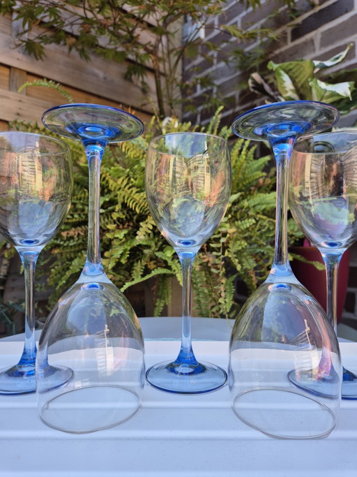Vintage Luminarc Red Wine Glasses Set of 5 – Original Box – French Glassware (Blue Stem) – glazen karaffen