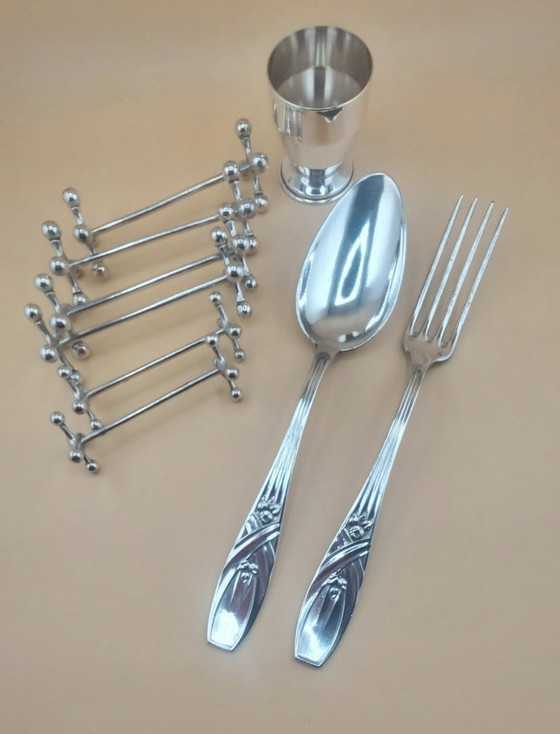 Image 1 of Lot verzilverd oa couvert  messenleggers  eierdopje. 