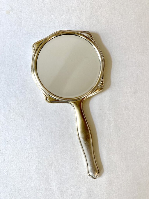 Art-Deco-Handspiegel aus versilbertem Metall und abgeschrägtem Glas – Um 1930