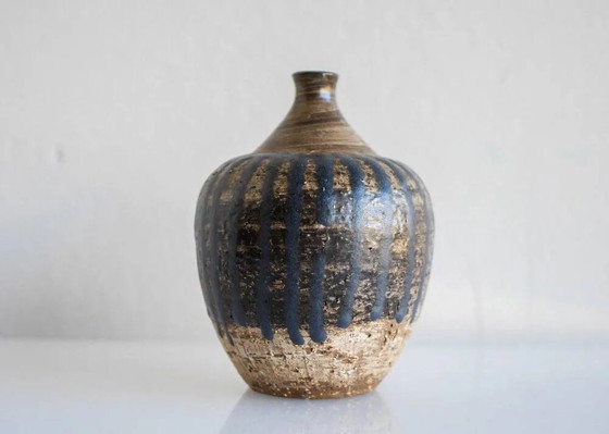 Image 1 of Mid-century Scandinavian modern brutalist art pottery vase by Mari Simmulson for Upsala Ekeby, Sweden, 1970s