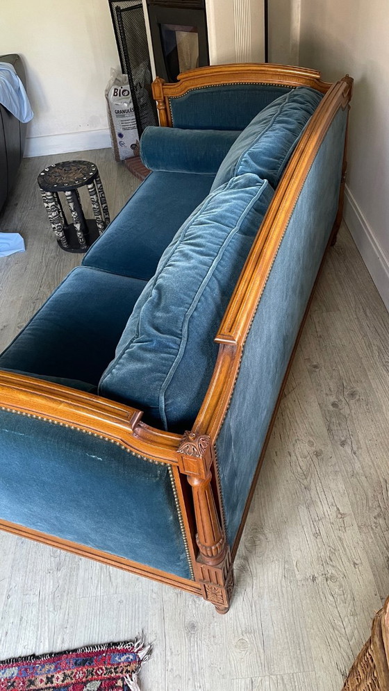 Vintage Jean Roche bank van hout en fluweel – ROCHE BOIS FRANCE, 3-5 zitsbanken, Velvet (photo 17 of 23)