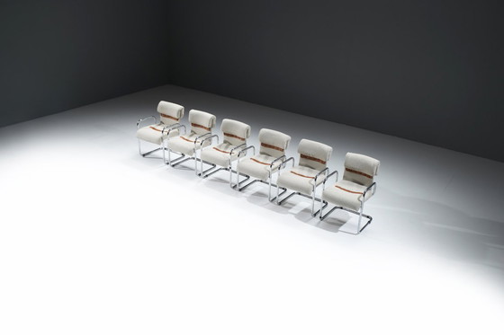 Image 1 of Tucroma Cantilever bouclé eetkamerstoelen van Guido Faleschini voor i4 Mariani