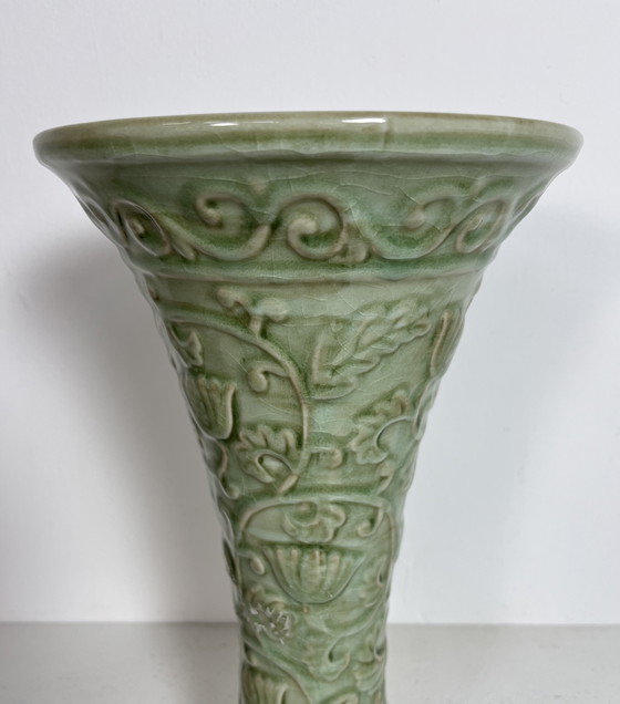 Image 1 of Vintage tall Art Nouveau floral motif vase