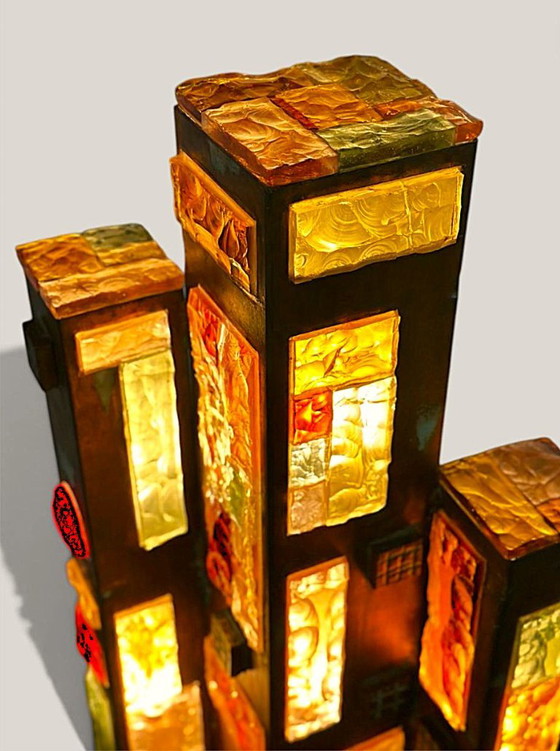 1970s Longobard Floor Lamp – Hammered Glass & Wrought Iron, Italy – Floor lights, Cast Iron (photo 8 of 10)