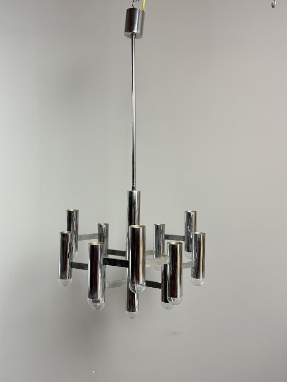 Image 1 of Mid-Century Design Large Sciolari Chandelier with Chromed Frame, Italy, 1970s