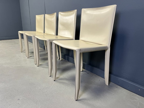 Image 1 of Sillas de comedor de piel beige de Cattelan Italia, juego de 4 - Años 80