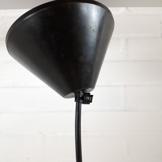 Image 1 of Vintage pendant lamp 1970s black & neon orange/red plastic