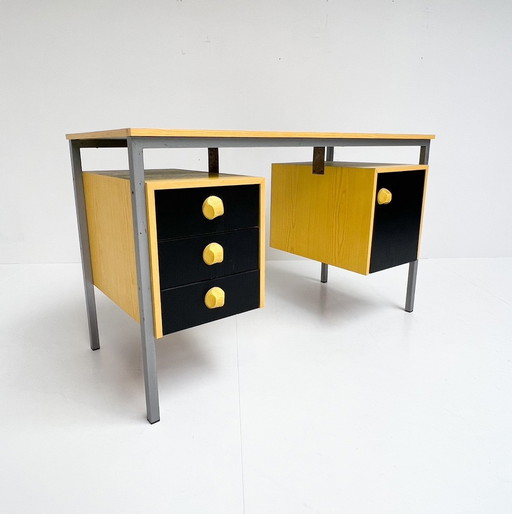 Vintage Desk In Colors Yellow And Black, 1970'S