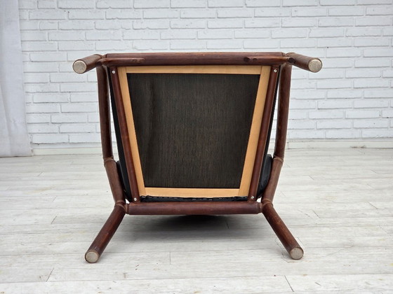 Image 1 of 1970s, Danish armchair, rattan, black artificial leather.