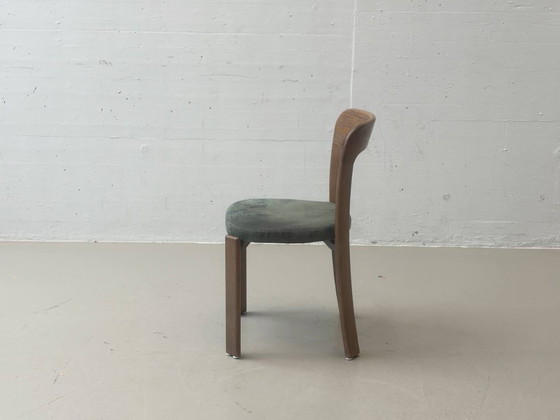 Stapelbare stoelen van Bruno Rey met groene stoffen zittingen voor Dietiker, Zwitserland, jaren 70. (photo 12 of 13)