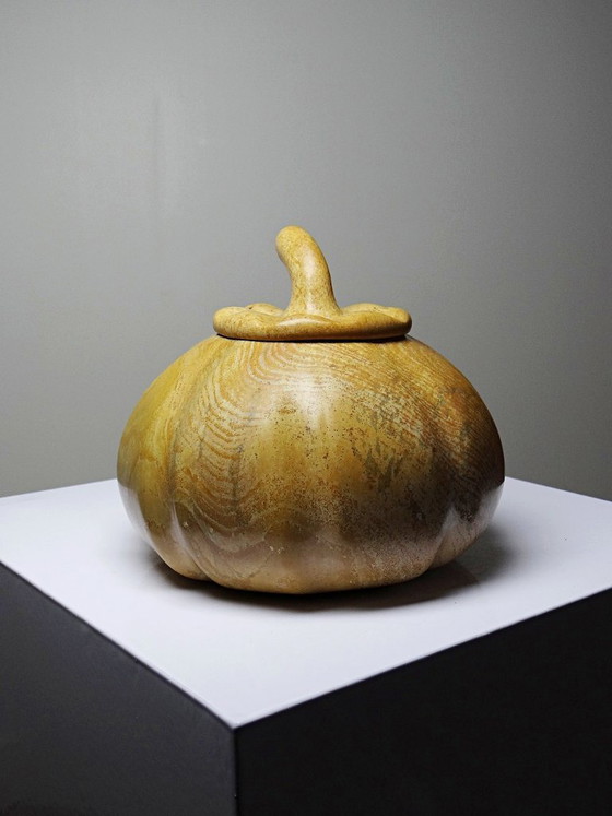 Image 1 of Vintage carved and polished stone box, pumpkin vintage craft 1980-1990