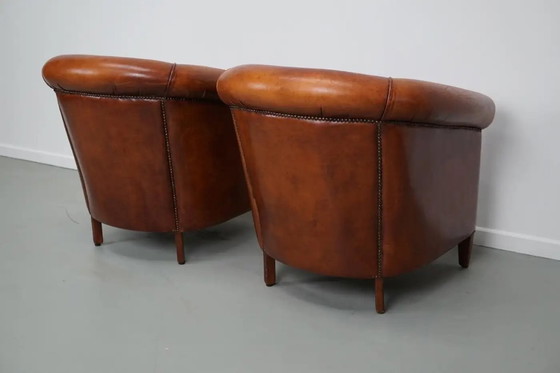 Image 1 of Vintage Nederlandse cognackleurige leren clubfauteuil, set van 2