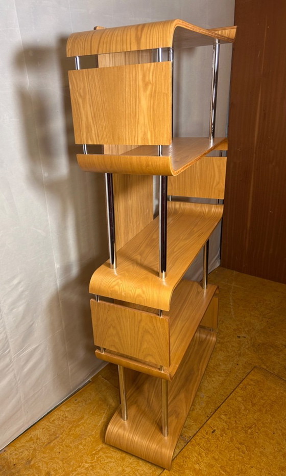 Image 1 of Oak “The Wave” Bookcase – Sculptural Design Statement Modern Design Piece Vintage