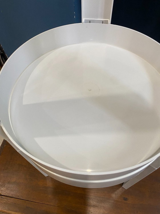 Paire De Tables Basse Appoint Chevet Gigogne Ronde Marc Held Pour Prisunic 1970 – Plastic (photo 10 of 15)