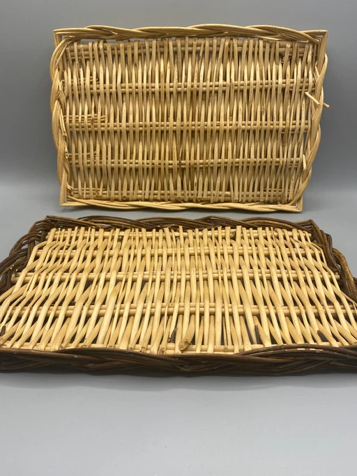 2 vassoi rettangolari vintage in vimini intrecciato – decoratieve objecten, Wicker (photo 2 of 5)
